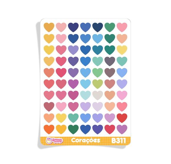 Mini Corações Coloridos - Cartela de Adesivo