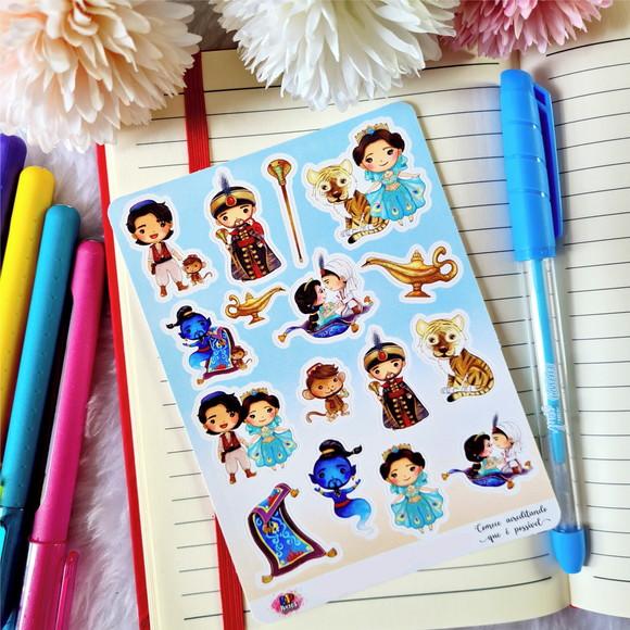 Stickers - Cartela de Adesivos - Aladdin e Jasmine