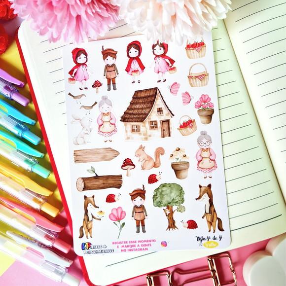 Stickers - Cartela de Adesivos - Chapeuzinho Vermelho