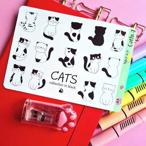 Stickers - Cartela de Adesivos - Gatinhos 4 - Preto e Branco