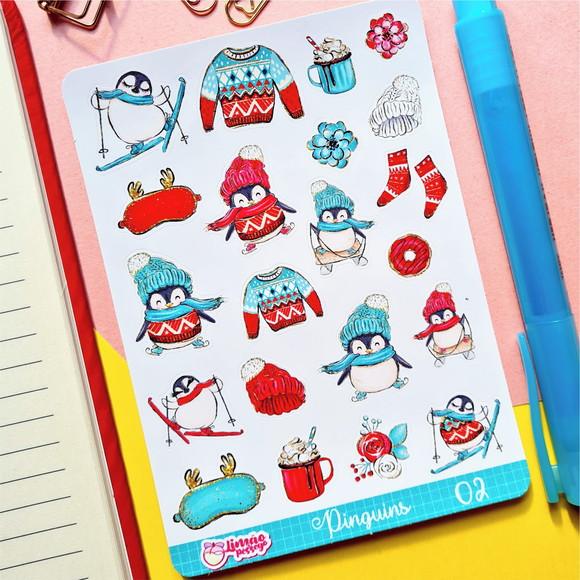 Stickers - Cartela de Adesivos - Pinguins Inverno