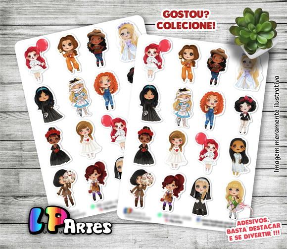 Stickers - Cartela de Adesivos - Princesas Halloween