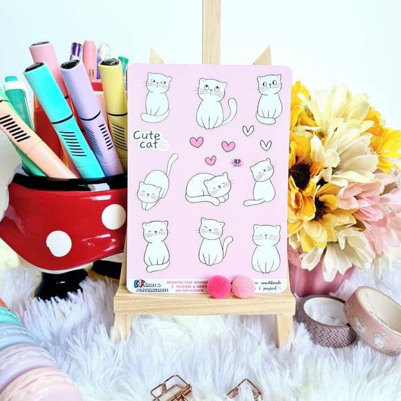 Stickers - Cartela De Adesivos Em Vinil - Gatinho Cute 1