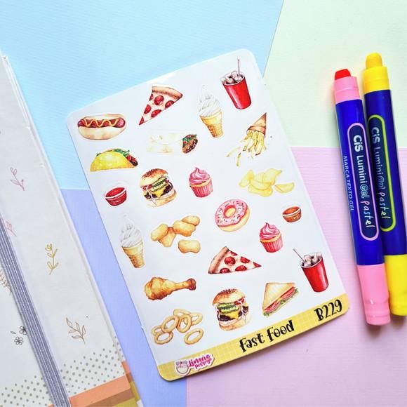 Stickers - Cartela de Adesivos em Vinil - Fast Food
