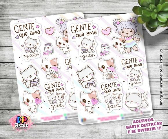 Stickers - Cartela De Adesivos Em Vinil - Gente Que Ama Gato