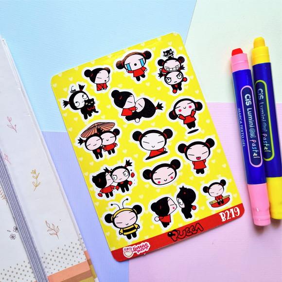 Stickers - Cartela de Adesivos em Vinil - Pucca