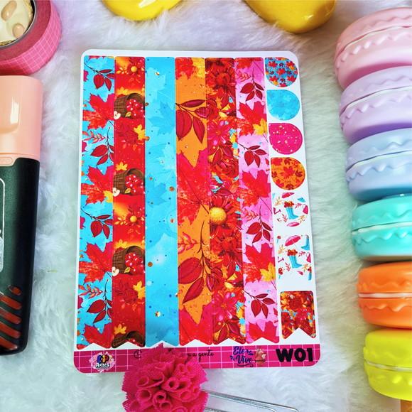 Stickers Cartela de adesivos -Fitas Washi Floral Outono W01