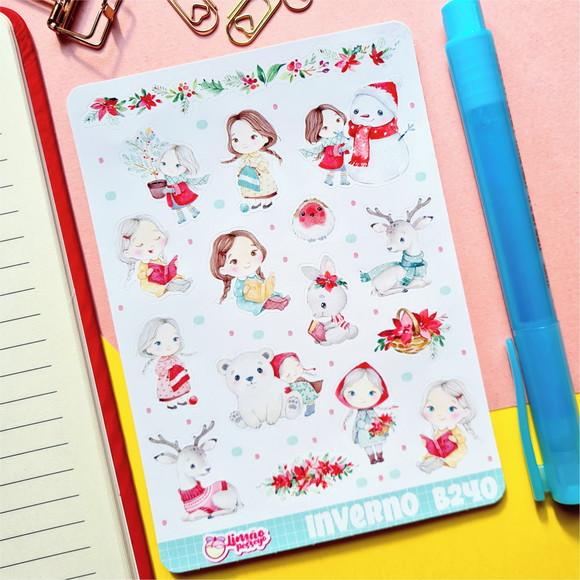 Stickers Cartela de Adesivos em Vinil - Menina Inverno