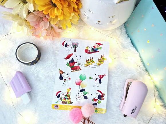 Stickers Em Vinil - Cartela De Adesivos - Natal Snoopy