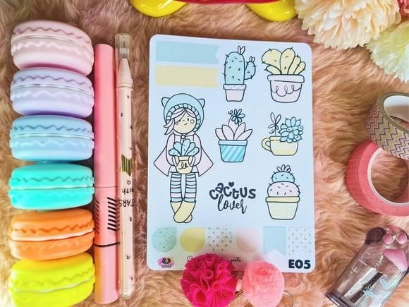 Stickers Em Vinil - Menina Cacto E Plantas E05