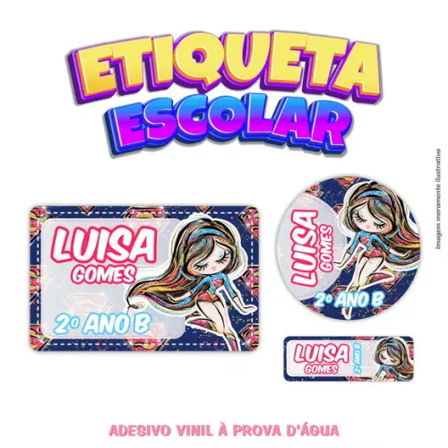 Kit Etiqueta Escolar em Vinil - Super Girl