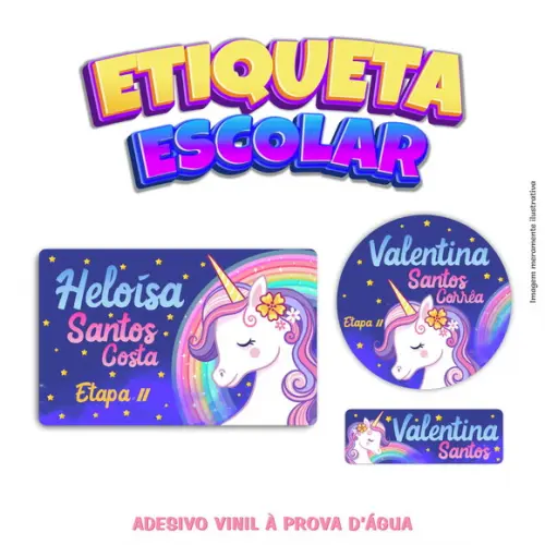 Kit Etiqueta Escolar em Vinil- Unicórnio