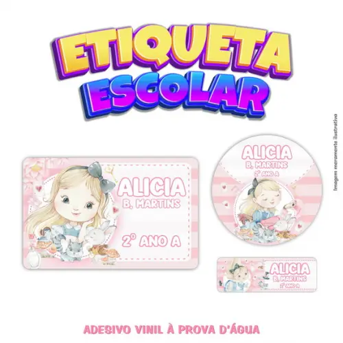 Kit Etiqueta Escolar Vinil - Alice no País das Maravilhas