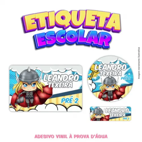 Kit Etiqueta Escolar em Vinil- Vingadores - Thor