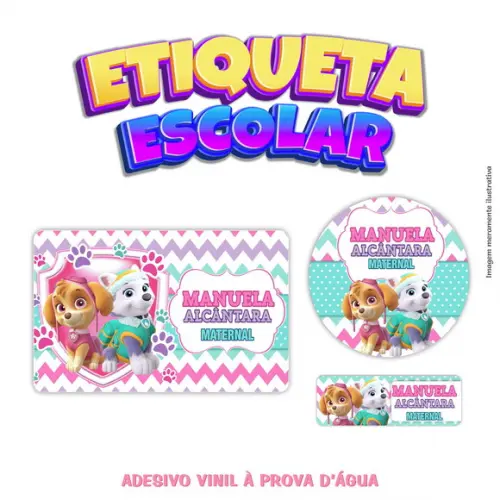 Kit Etiqueta Escolar Vinil - Skye e Everest Patrulha Canina