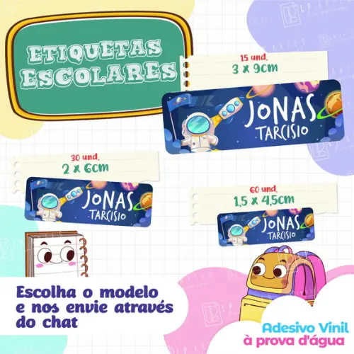 110 Etiquetas Adesivo Escolar em Vinil - Astronauta