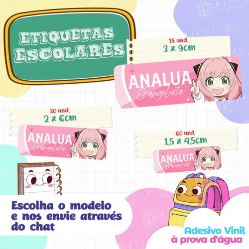 110 Etiquetas Adesivo Escolar em Vinil - Anya