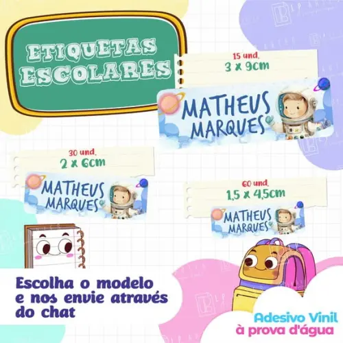 110 Etiquetas Adesivo Escolar em Vinil - Astronauta