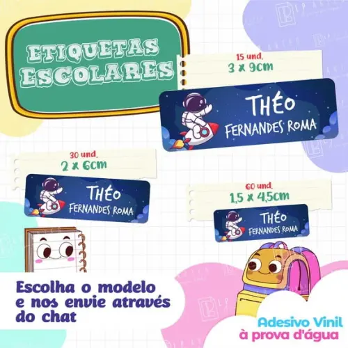 110 Etiquetas Adesivo Escolar em Vinil - Astronauta