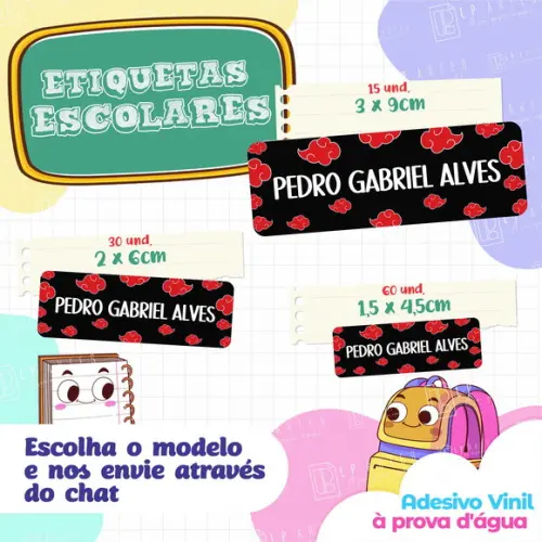 110 Etiquetas Adesivo Escolar em Vinil - Akatsuki