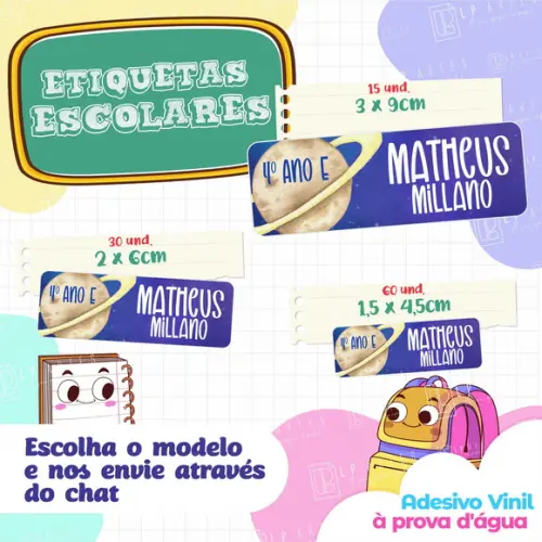 110 Etiquetas Adesivo Escolar em Vinil - Astronauta
