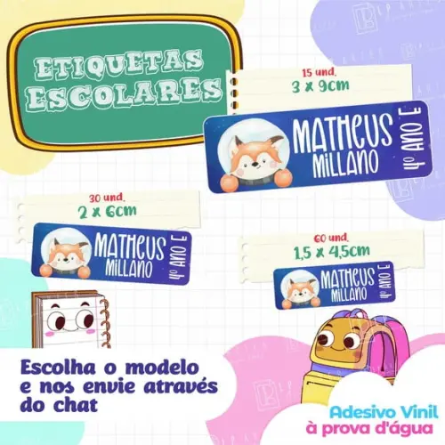 110 Etiquetas Adesivo Escolar em Vinil - Astronauta