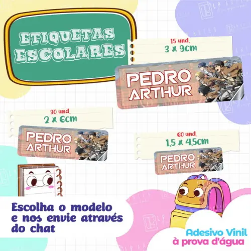 110 Etiquetas Adesivo Escolar em Vinil - Attack On Titan