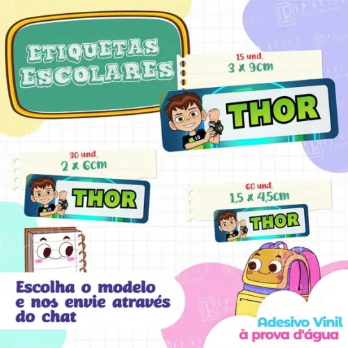 110 Etiquetas Adesivo Escolar em Vinil - Ben 10