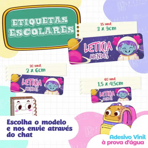 110 Etiquetas Adesivo Escolar em Vinil - Astronauta Menina