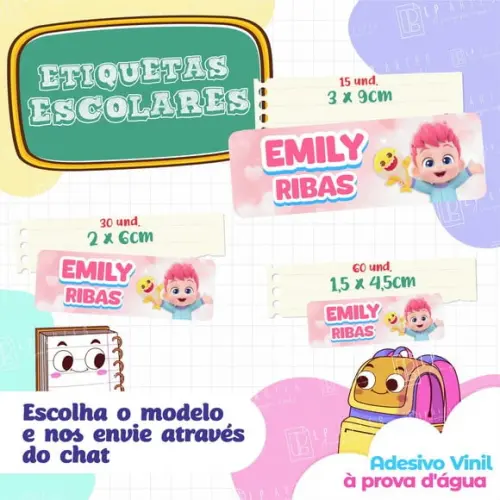 110 Etiquetas Adesivo Escolar em Vinil - Bebefinn