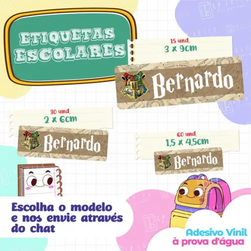 110 Etiquetas Adesivo Escolar em Vinil - Harry Potter