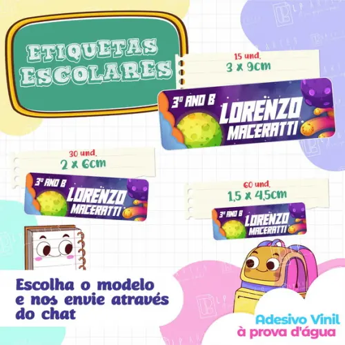 110 Etiquetas Adesivo Escolar em Vinil - Espaço