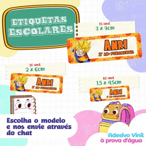 110 Etiquetas Adesivo Escolar em Vinil - Goku