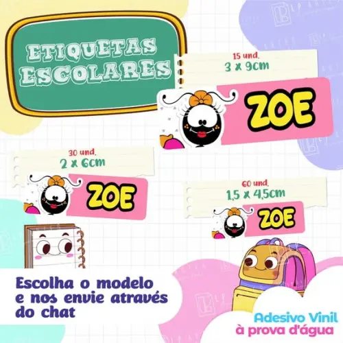 110 Etiquetas Adesivo Escolar em Vinil - Faniquita