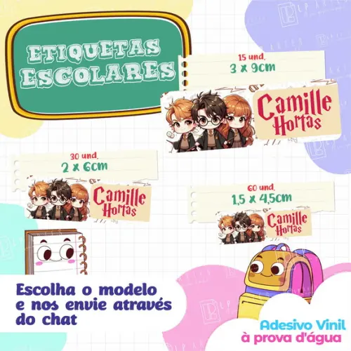 110 Etiquetas Adesivo Escolar em Vinil - Harry Potter