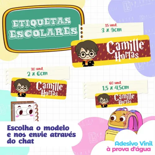 110 Etiquetas Adesivo Escolar em Vinil - Harry Potter