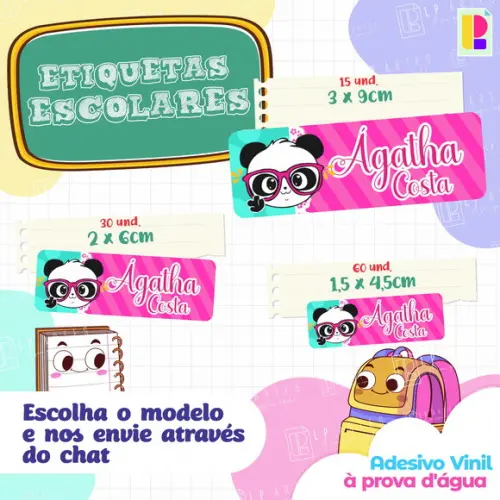 110 Etiquetas Adesivo Escolar em Vinil - Luluca