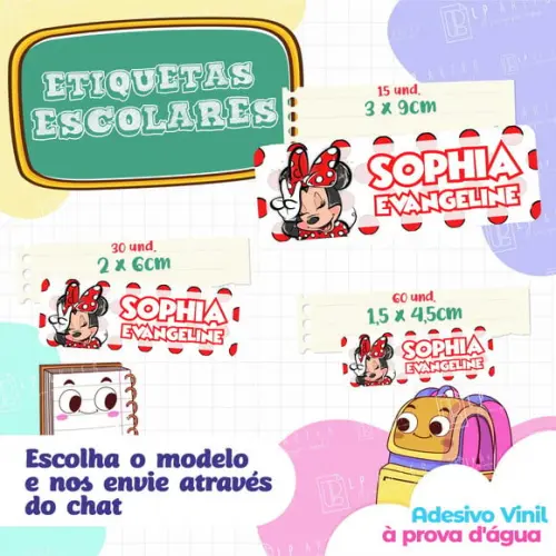 110 Etiquetas Adesivo Escolar em Vinil - Minnie Vermelha