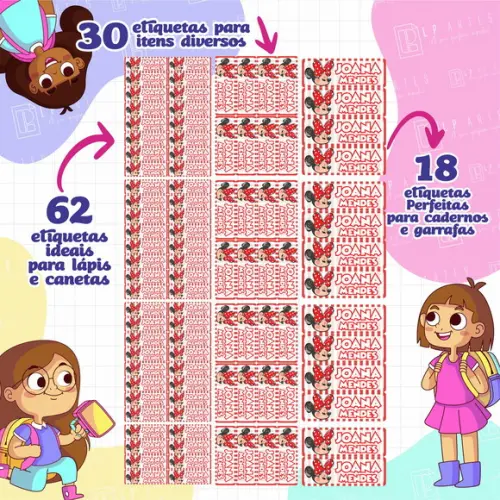 110 Etiquetas Adesivo Escolar em Vinil - Minnie Vermelha