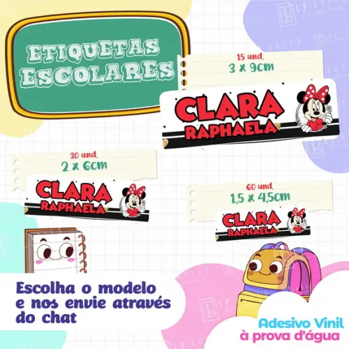 110 Etiquetas Adesivo Escolar em Vinil - Minnie Vermelha