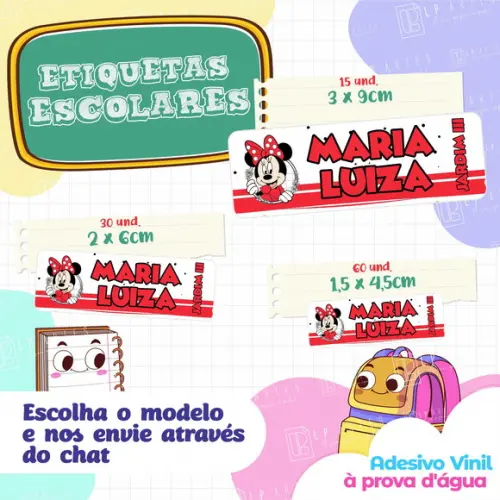 110 Etiquetas Adesivo Escolar em Vinil - Minnie Vermelha
