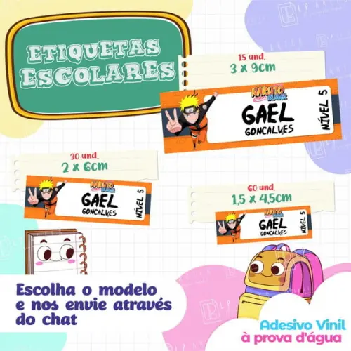 110 Etiquetas Adesivo Escolar em Vinil - Naruto