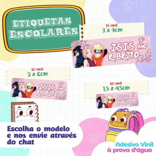 110 Etiquetas Adesivo Escolar em Vinil - Naruto