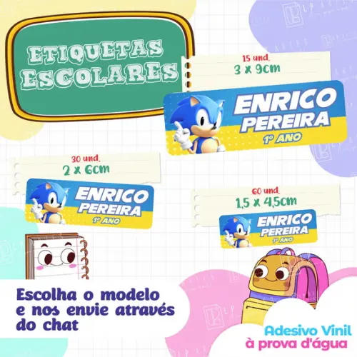 110 Etiquetas Adesivo Escolar em Vinil - Sonic