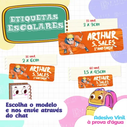 110 Etiquetas Adesivo Escolar em Vinil - Naruto