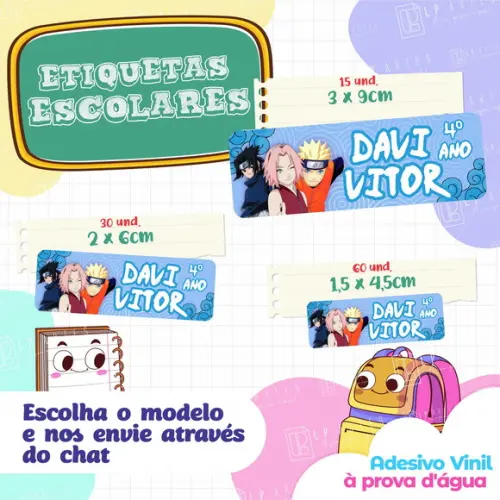110 Etiquetas Adesivo Escolar em Vinil - Naruto
