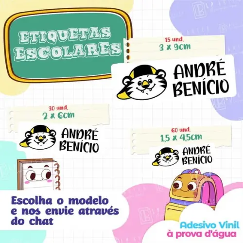 110 Etiquetas Adesivo Escolar em Vinil - Tigor