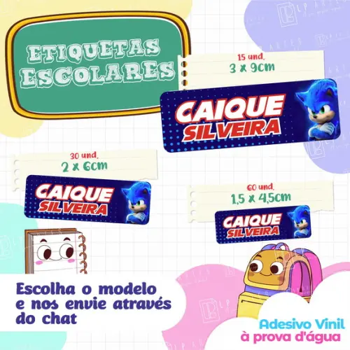110 Etiquetas Adesivo Escolar em Vinil - Sonic