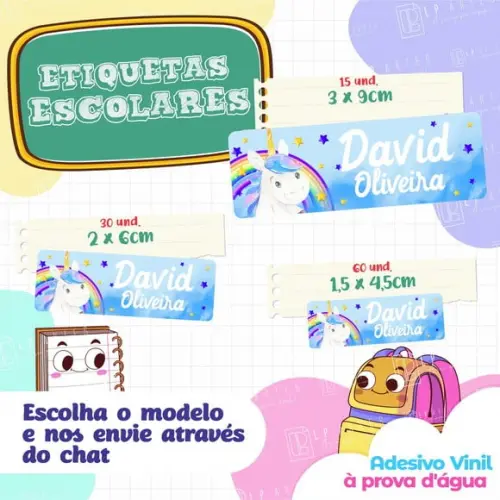 110 Etiquetas Adesivo Escolar em Vinil - Unicórnio
