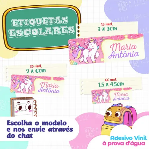 110 Etiquetas Adesivo Escolar em Vinil - Unicórnio